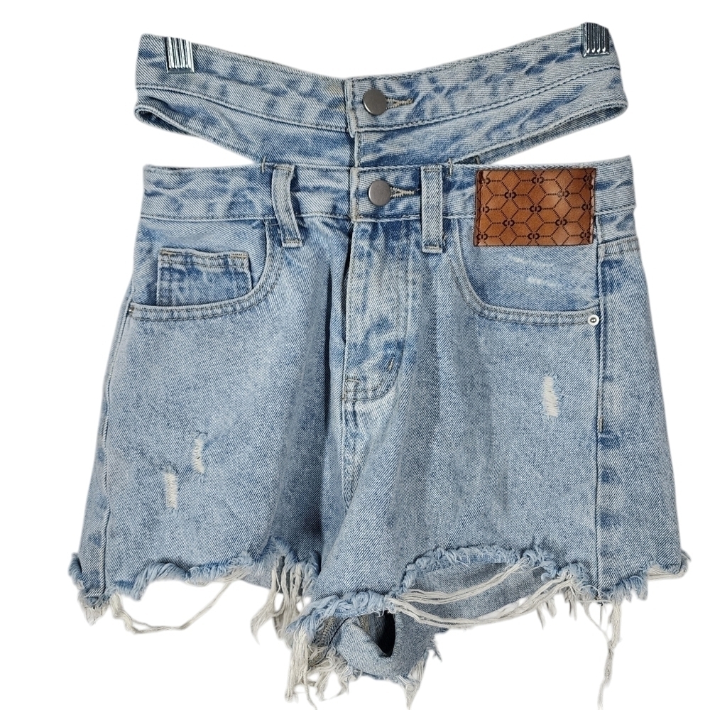 BY FLOW DOUBLE WAIST BAND DENIM SHORTS